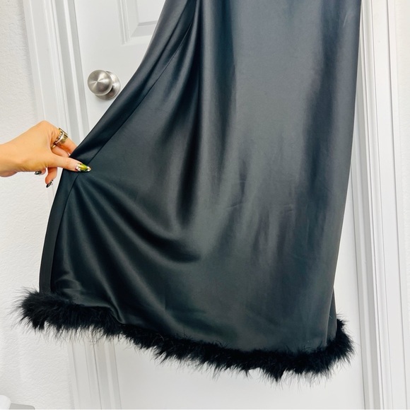 Simon Miller Kizo Black Feather Trim Open Back Maxi Slip Dress Gown Large - Picture 10 of 13